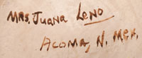 Artist Signature of Juana Leno, Acoma Pueblo Potter