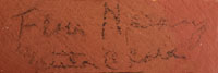 Pencil signature of artist Flora Naranjo, Santa Clara Pueblo Potter
