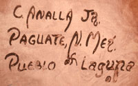 Artist Signature of Calvin Analla Jr., Laguna Pueblo Potter