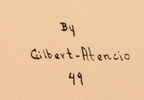 Signature and Date of artist Gilbert Atencio, Wah Peen, San Ildefonso Pueblo Painter