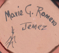 Artist Signature and hallmark of Marie Gachupin Romero, Jemez Pueblo Potter