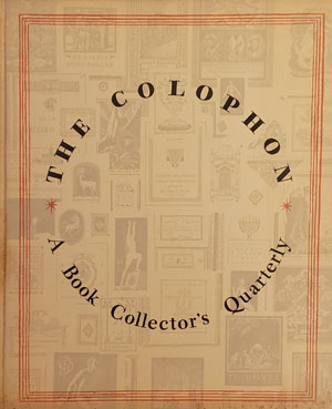 This impression is from the custom printed “Colophon: A Book Collector’s Quarterly” issue #12, published in 1932.  Colophon was a high-quality quarterly publication that custom printed articles in a bound publication with one original art print by a famous artist included in each edition.  This publication was available only by subscription. The issue with this Baumann print is one of the most sought after of the Colophon.  The copy of the publication from which this classic print was enclosed is included with the purchase of the woodcut print.