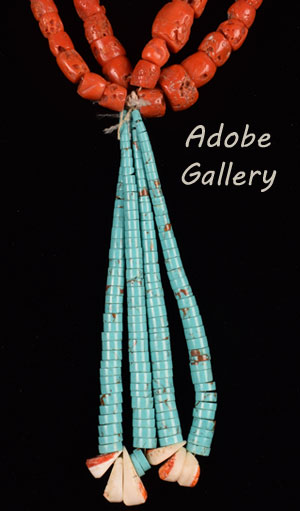 Native American Jewelry Coral Necklace C4563 - Adobe Gallery, Santa Fe