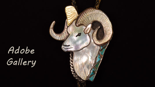 Alternate close up view of the Ram's head of this bolo tie.