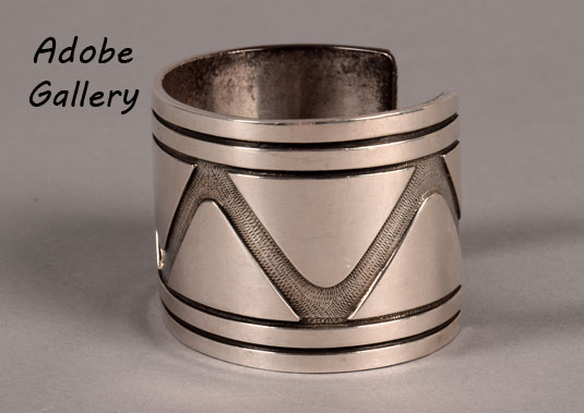 Alternate side view of this silver cuff by Virgil Ortiz.