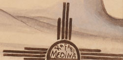 Artist Signature and hallmark symbol of Rafael Medina, Zia Pueblo Painter
