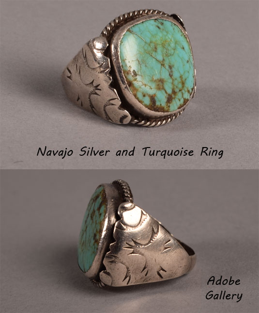 Alternate views of this turquoise and silver ring.