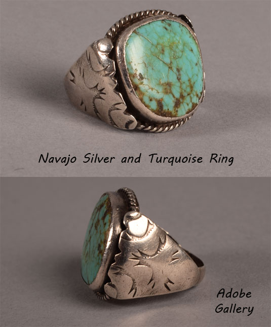 Navajo Southwest Turquoise Jewelry Silver Ring 26303 - Adobe