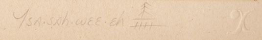 Artist Signature and spruce tree hallmark of Helen Hardin (1943-1984) Tsa-Sah-Wee-Eh or “Little Standing Spruce” of Santa Clara Pueblo Painter