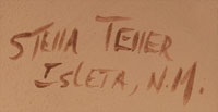 Artist signature of Stella Teller, Isleta Pueblo Potter