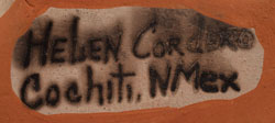 Artist signature of Helen Cordero, Cochiti Pueblo Potter