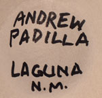 Artist signature of Andrew Padilla, Laguna Pueblo Potter
