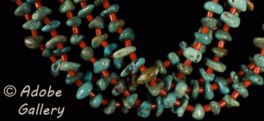 Close up view of the turquoise nuggets and coral.