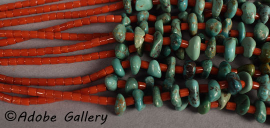 Native American Coral Jewelry Turquoise Necklace C4643-52 - Adobe