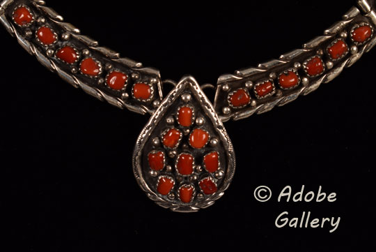 Navajo Native American Coral Jewelry Necklace C4643-04 - Adobe Gallery,  Santa Fe