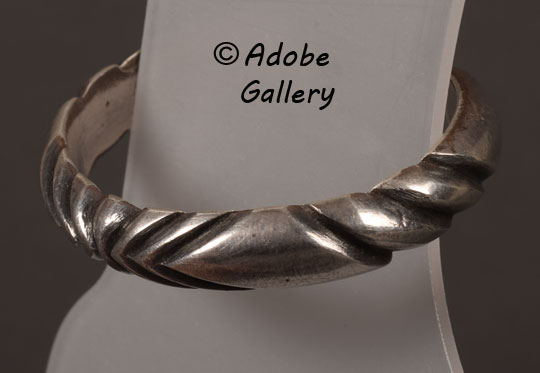 Close up view of this silver bracelet.