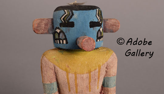 Close up view of the face of this Corn Dancer Katsina Doll.