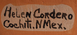 Artist signature of Helen Cordero, Cochiti Pueblo Potter