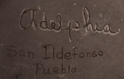 Artist signature of Adelphia Martinez, San Ildefonso Pueblo Potter