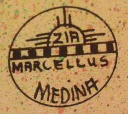 Artist signature hallmark of Marcellus Medina, Zia Pueblo Painter