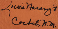 Artist signature of Louis Naranjo, Cochiti Pueblo Potter