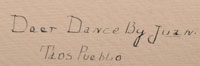 Artist signature of Juan W. Mirabal, Taos Pueblo Painter