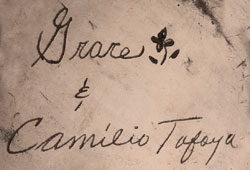 Artists' signatures of Grace Medicine Flower and Camilio Tafoya, Santa Clara Pueblo Potters