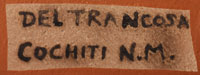 Artist signature of Del Trancosa, Cochiti Pueblo Potter from San Felipe