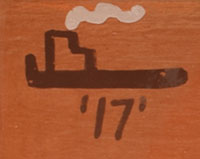 The back of the Hopi Pueblo pottery tile is signed with Mark Tahbo’s Tobacco Clan signature.