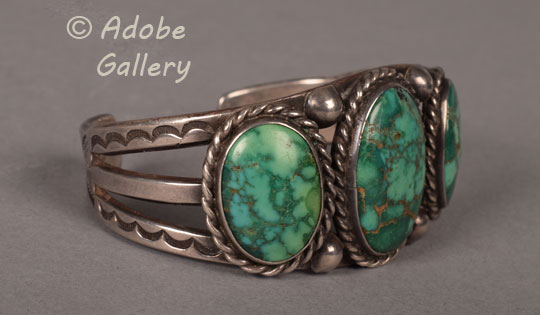 Alternate side view of this turquoise bracelet.