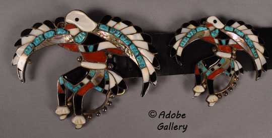 Close up of the eagle dancer belt buckle and one of the conchas.