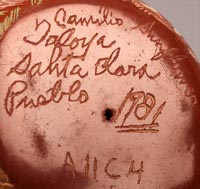 Artist signature and date of Camilio Sunflower Tafoya, Santa Clara Pueblo Artist