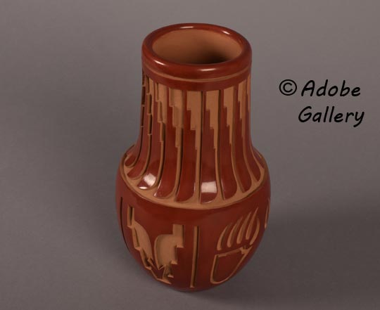Alternate view of this redware carved vase.