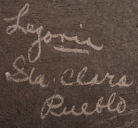 Artist signature of Legoria Tafoya, Santa Clara Pueblo Potter