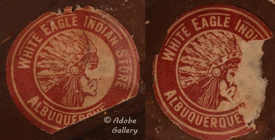  Labels reading “White Eagle Indian Store, Albuquerque” appear on the bottom of each moccasin.