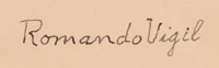 Artist signature of Romando Vigil, Tse Ye Mu, San Ildefonso Pueblo Painter