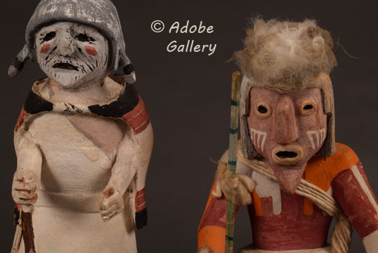 Close-up view of the faces of this Katsina Doll pair.