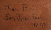 Ohkay Owingeh Pueblo artist signature of Anacita Salazar (b. 1931) Than Povi