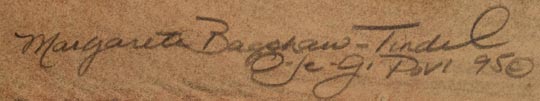 Artist signature and date of Margarete Bagshaw, Santa Clara Pueblo