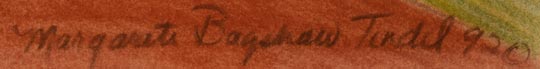 Artist signature and date of Margarete Bagshaw, Santa Clara Pueblo