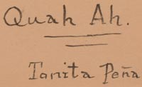 Artist signature of Tonita Vigil Peña, Quah Ah, San Ildefonso Pueblo Painter