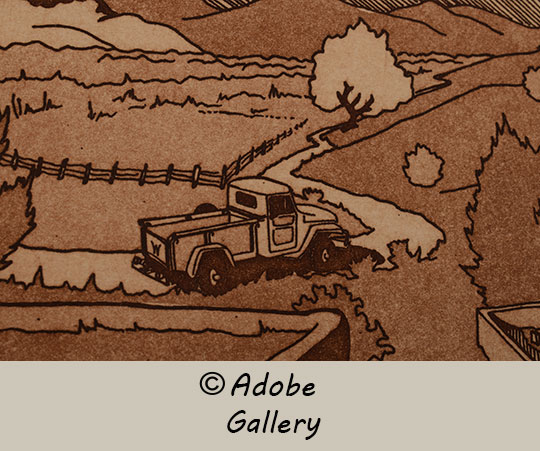 Close up view of one etching. Close up view of one etching.