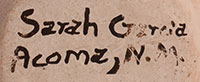 Artist signature of Sarah Garcia, Acoma Pueblo Potter