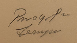 Artist signature of Thomas Vigil (1889-1960) whose Native name Pan Yo Pin translates to Summer Mountain, born at Tesuque Pueblo.