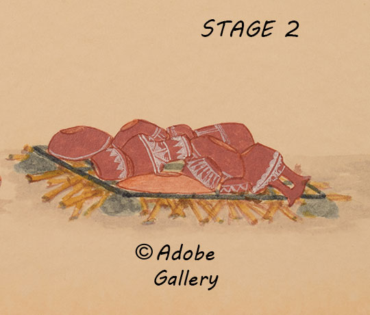Stage 2 in the pottery firing process.
