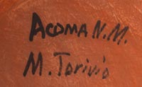 Artist signature of Mary Torivio (1945- ) Acoma Pueblo Potter 