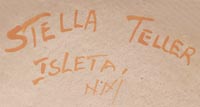 Artist signature of Stella Teller, Isleta Pueblo Potter.