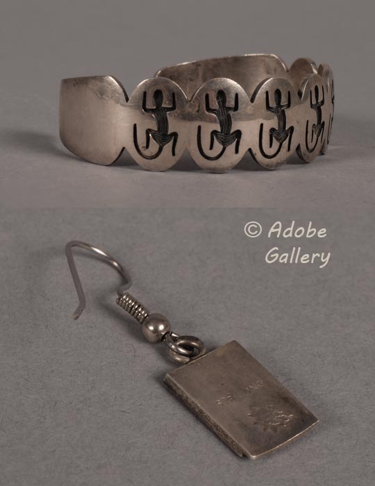 Alternate views of the silver bracelet and earrings set.
