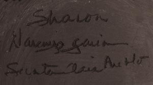 Artist signature of Sharon Naranjo Garcia, Santa Clara Pueblo Potter