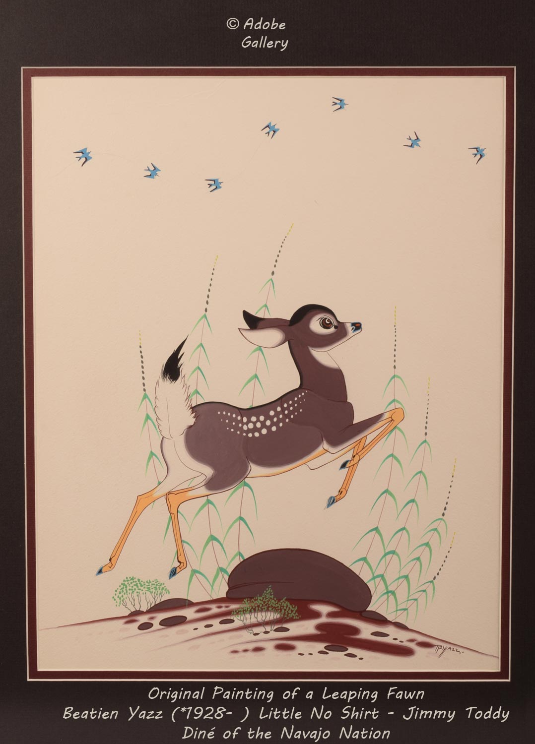 Beatien Yazz Original Painting of a Leaping Fawn